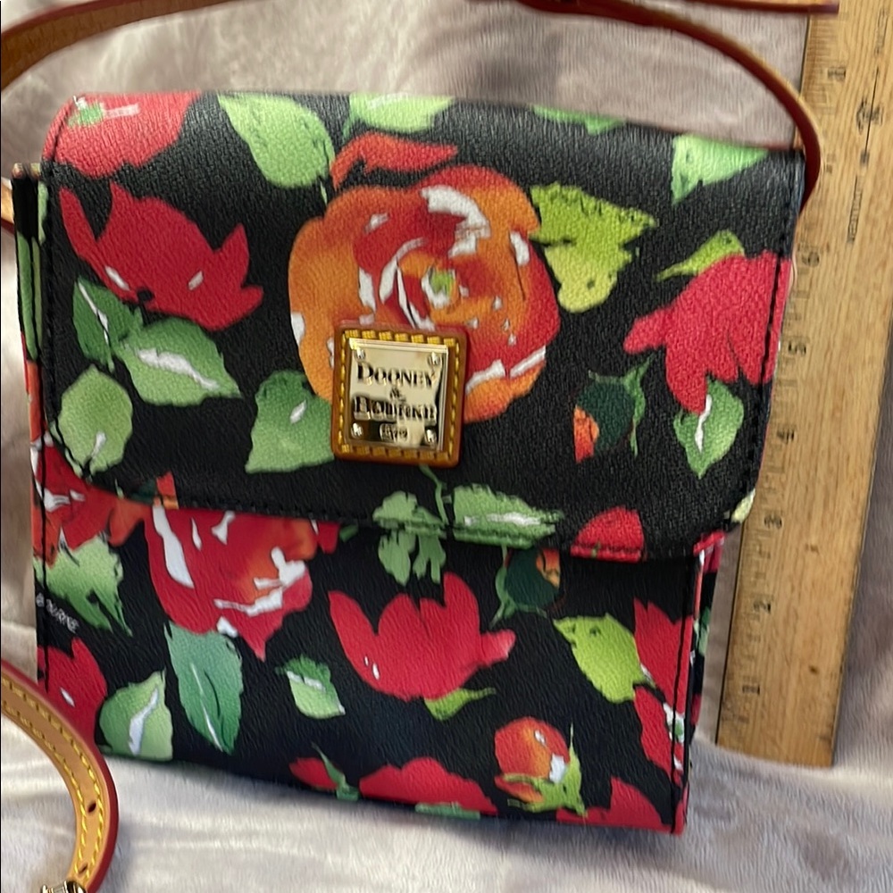 Dooney & Bourke Black and Red Crossbody Bag with Floral Design